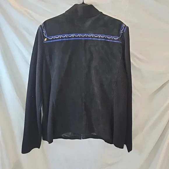 Vtg Bob Mackie Wearable Leather & Knit Jacket Embroidered Black Sz XL Statement! - Picture 11 of 16